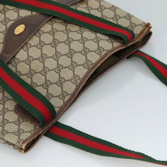 GUCCI GG Supreme Web Sherry Line Tote Bag PVC Beige Red 16 002 4487 Auth 107970 - Picture 6 of 16